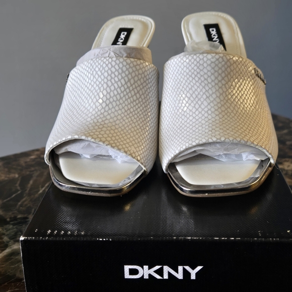 DKNY White Snakeskin Heel Mules - Picture 3 of 3